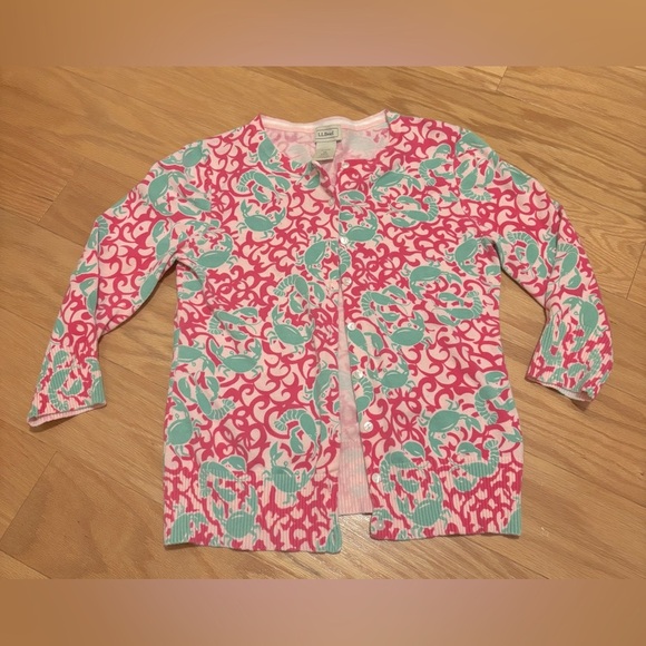 Women’s L.L. Bean Lobster & Crab Button Down Cardigan Size XS 100% Cotton - Picture 1 of 4